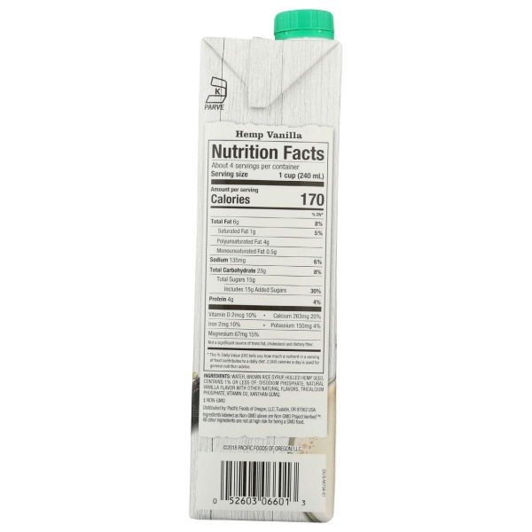 PACIFIC FOODS: Vanilla Hemp Milk, 32 oz