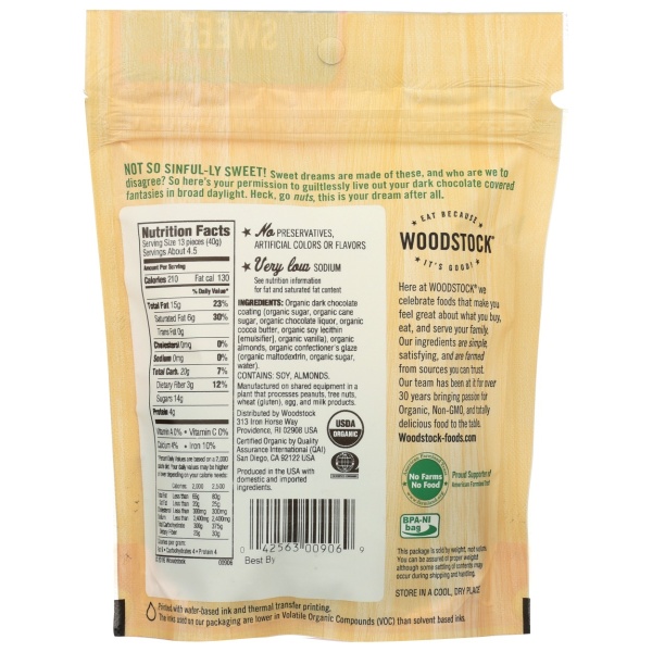 WOODSTOCK: Organic Dark Chocolate Almond, 6.5 oz - Image 3