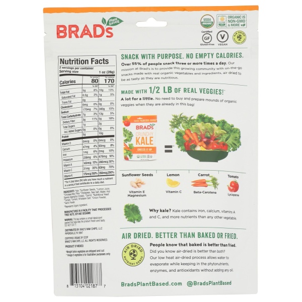 BRADS PLANT BASED: Crunchy Kale Cheeze It Up, 2 oz - Image 3