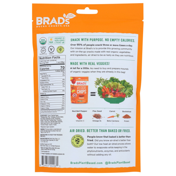 BRADS PLANT BASED: Veggie Chips Cheddar, 3 oz - Image 3