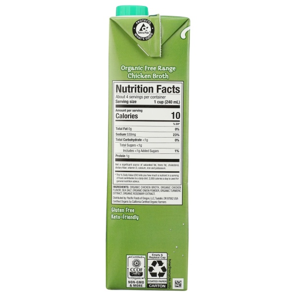 PACIFIC FOODS: Organic Free Range Chicken Broth, 32 oz - Image 2