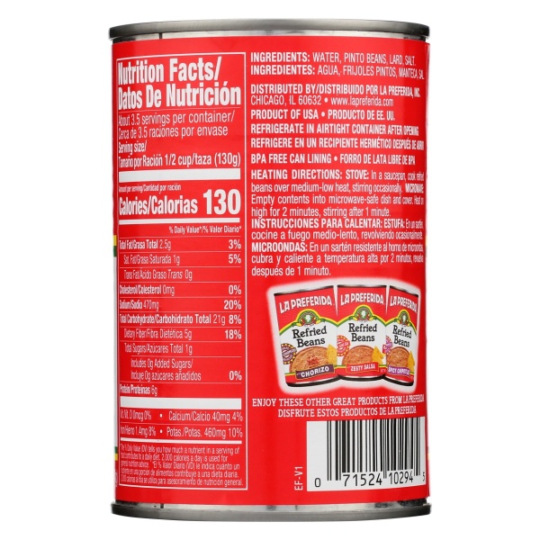 LA PREFERIDA: Authentic Refried Pinto Beans, 16 oz - Image 4