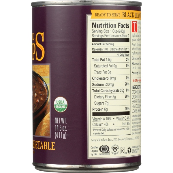 AMYS: Organic Black Bean Vegetable Soup, 14.5 oz - Image 3