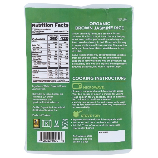 LOTUS FOODS: Rice Jasmine Brown Organic, 8 oz - Image 3