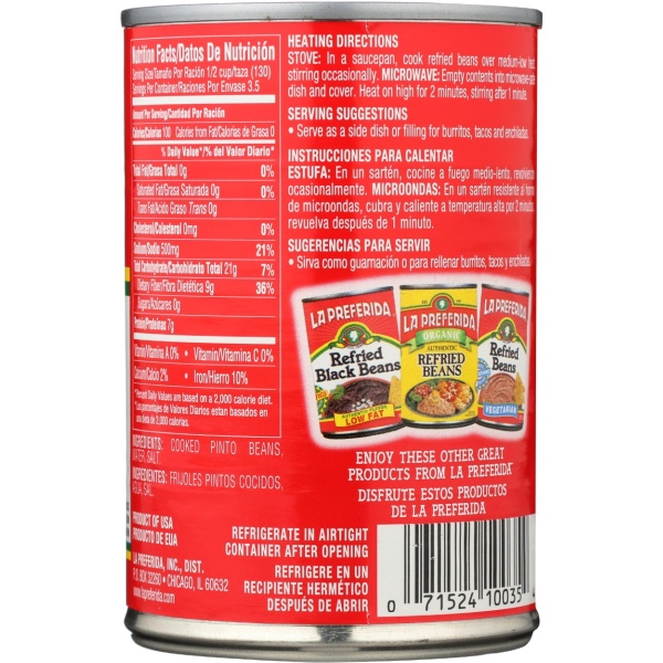 LA PREFERIDA: Fat Free Refried Beans, 16 oz - Image 4