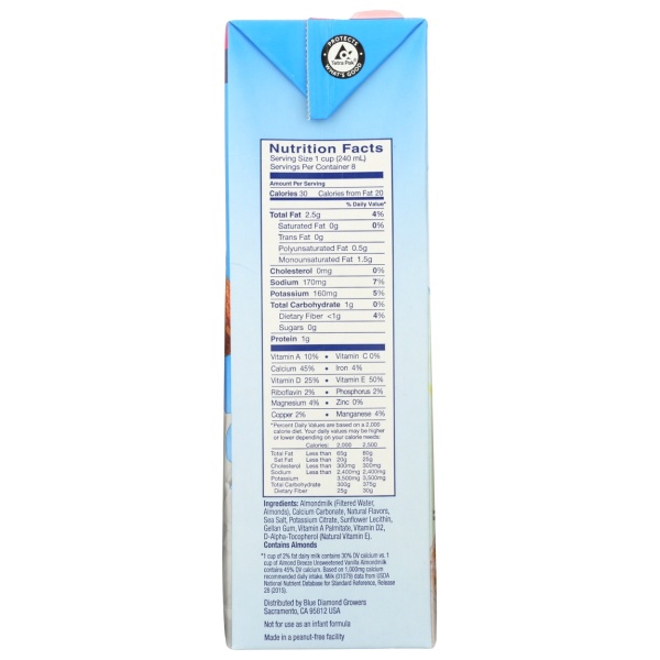 BLUE DIAMOND: Shelf Stable Unsweetened Vanilla Almondmilk, 64 fo - Image 3