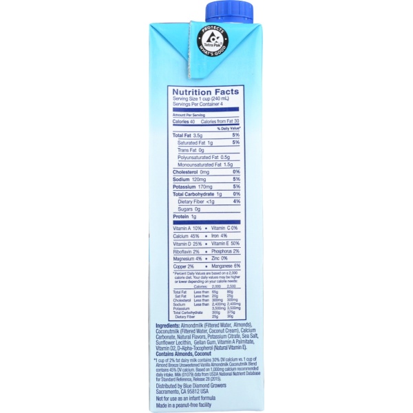 BLUE DIAMOND: Unsweetened Vanilla Almondmilk Coconutmilk, 32 fo - Image 3