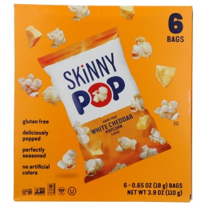 SKINNY POP: Dairy Free White Cheddar Flavored Popcorn 6Pack, 3.9 oz